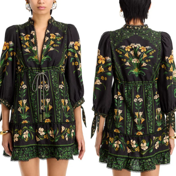 FARM Rio Dresses & Skirts - NWT Farm Rio Black Flowers Arch Lenzing Ecovero Euroflax Mini Dress size Large